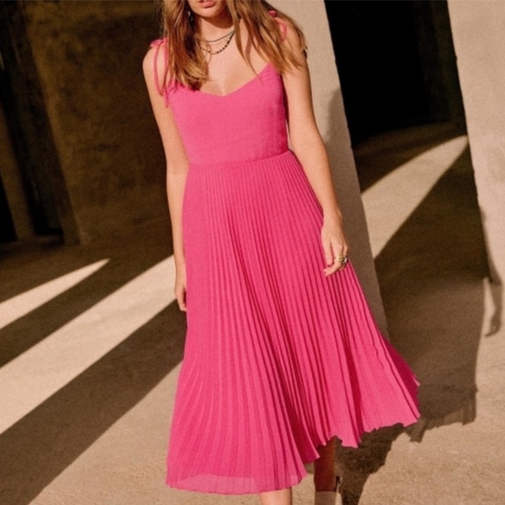 Sezane Nissa Pleated Midi Dress Pink XS 34 NWOT - Picture 3 of 3
